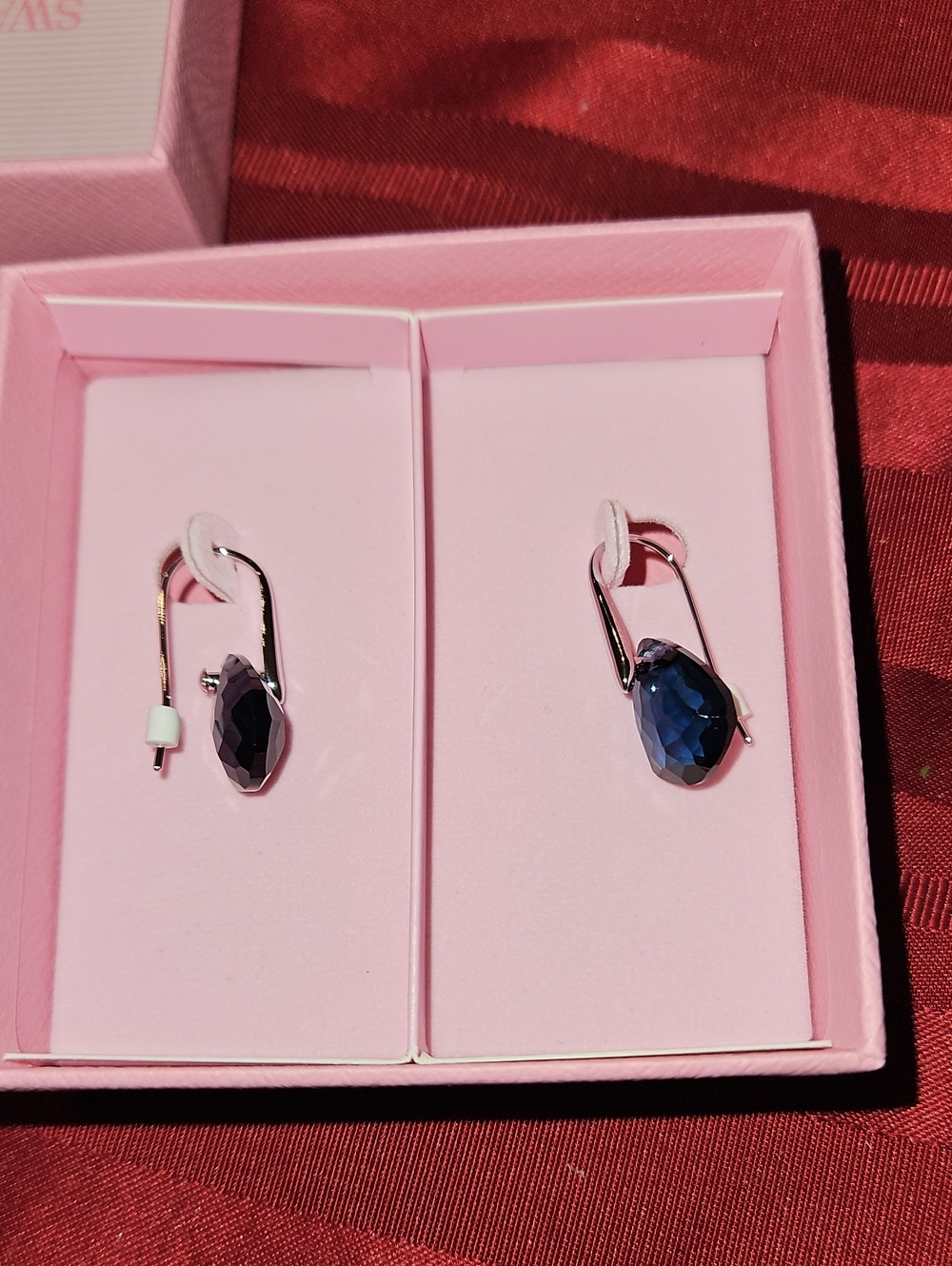 Swarovski Dark Blue Faceted Drop Earrings in Silver-Tone